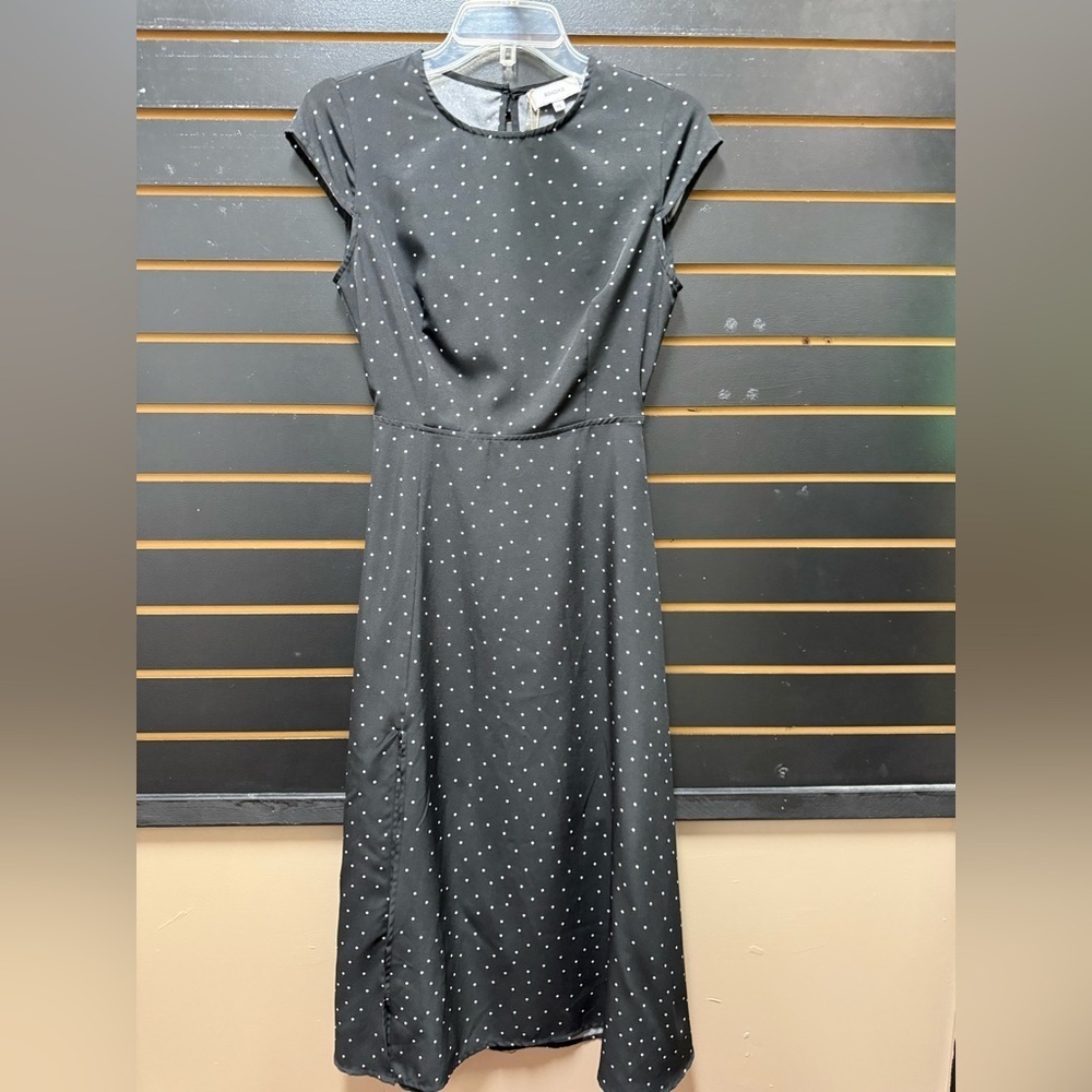 Rihoas Black Polka Dot Cutout Midi Dress NWT XS